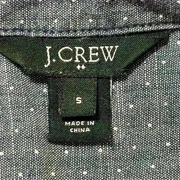 J. Crew Factory S Polka Dot Blue Chambray Roll Tab Sleeve Popover Shirt Dress - Picture 7 of 9